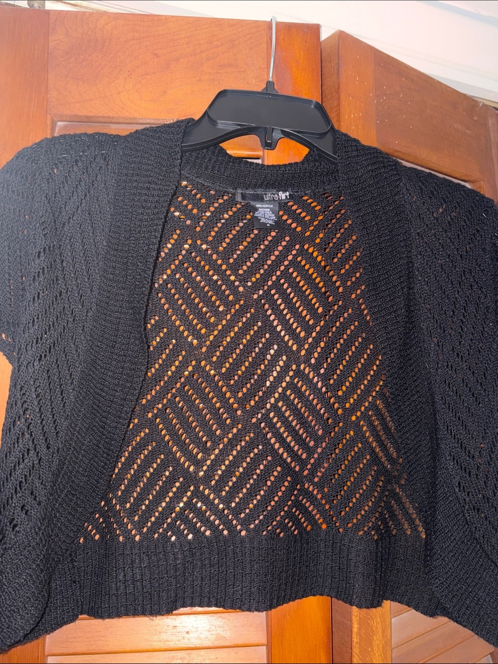 Ultra Flirt Black Open-Weave Mini Cardigan